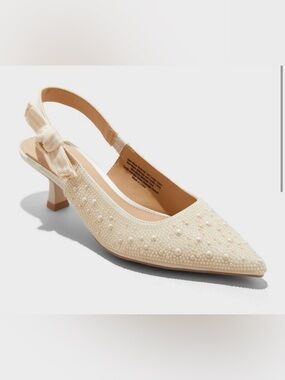 a new day Cream Pearl-Embellished Slingback Heels